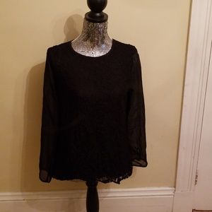 Colette black sheer sleeves lace shirt
